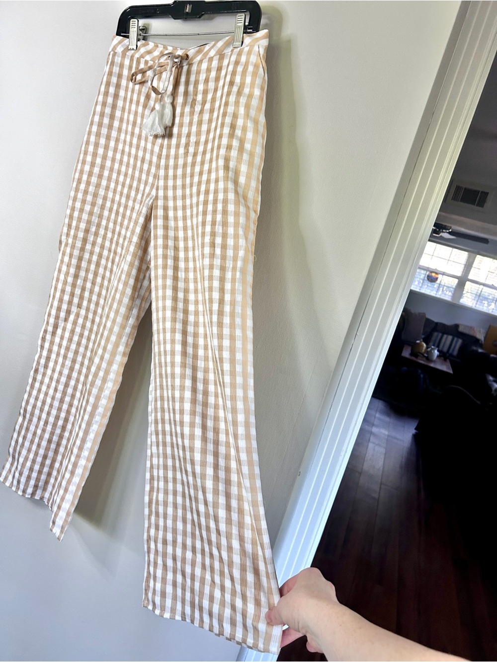 Majorelle Revolve Theo Pants Gold Check Gingham Wide Leg Cropped Tassel Tie XXS - Picture 8 of 14